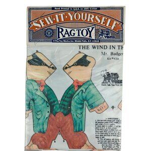 Sew-It-Yourself Rag Toy Mr. Badger Kit #4201 Toy Works Hand Printed USA